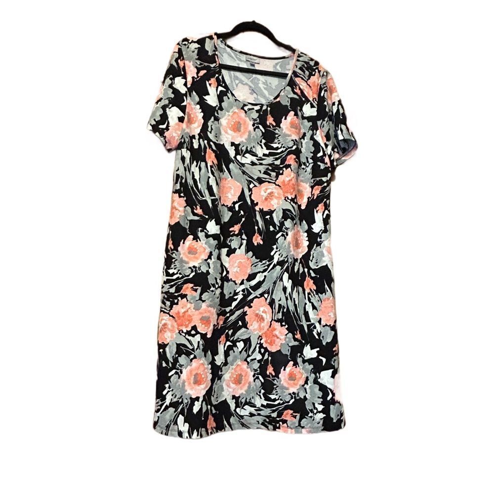 Avenue Black and Peach Sheath Midi Dress V-Neck Casual 18/20